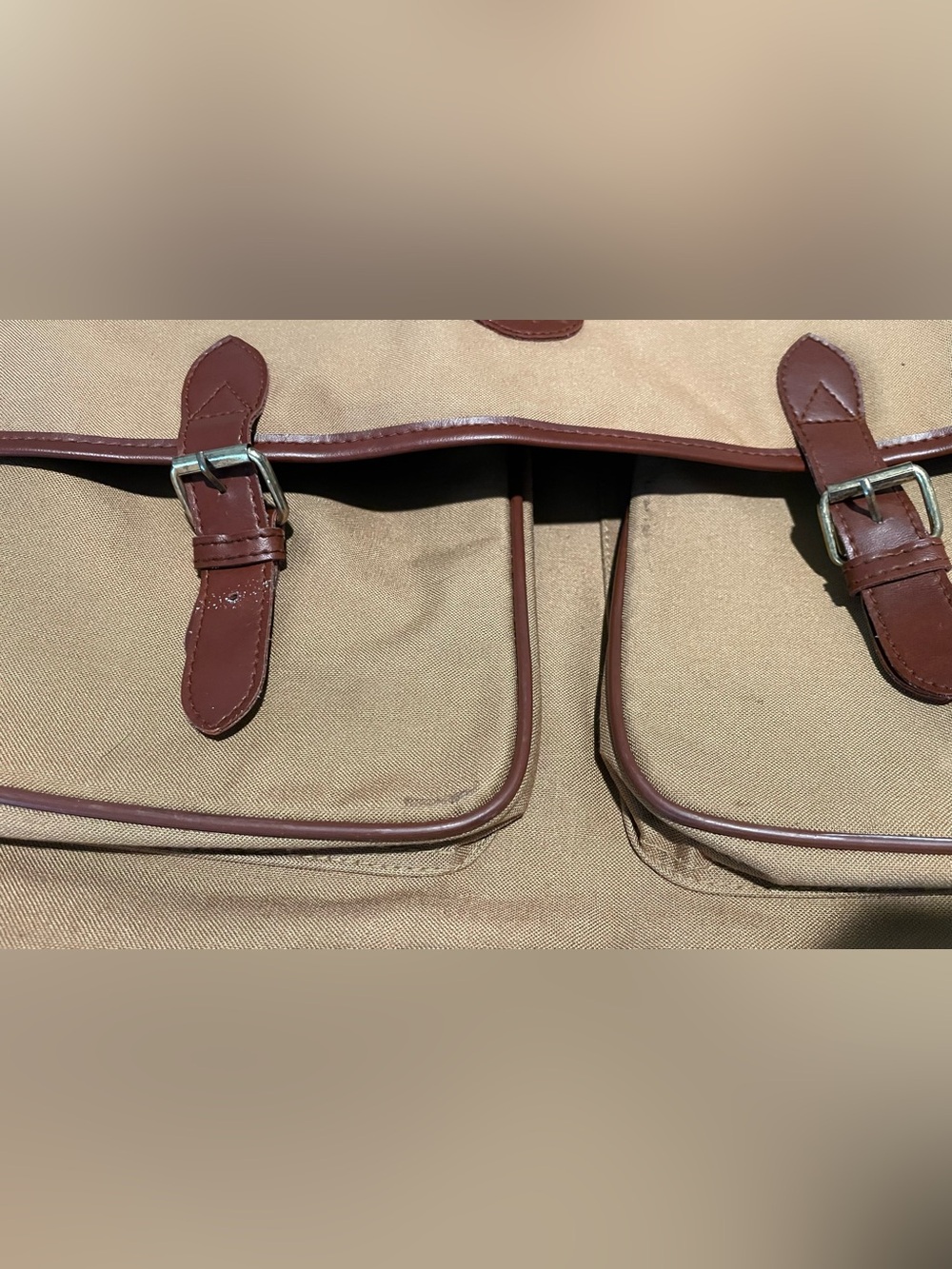 VTG Polo Ralph Lauren Shoulder Laptop Messenger Bag Beige Leather Straps - Picture 6 of 10